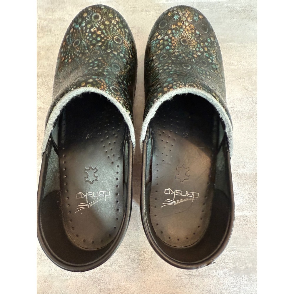 Dansko Women's Clogs Size 37 Black Leather Comfort Shoes Floral‎ Pattern - Picture 10 of 12